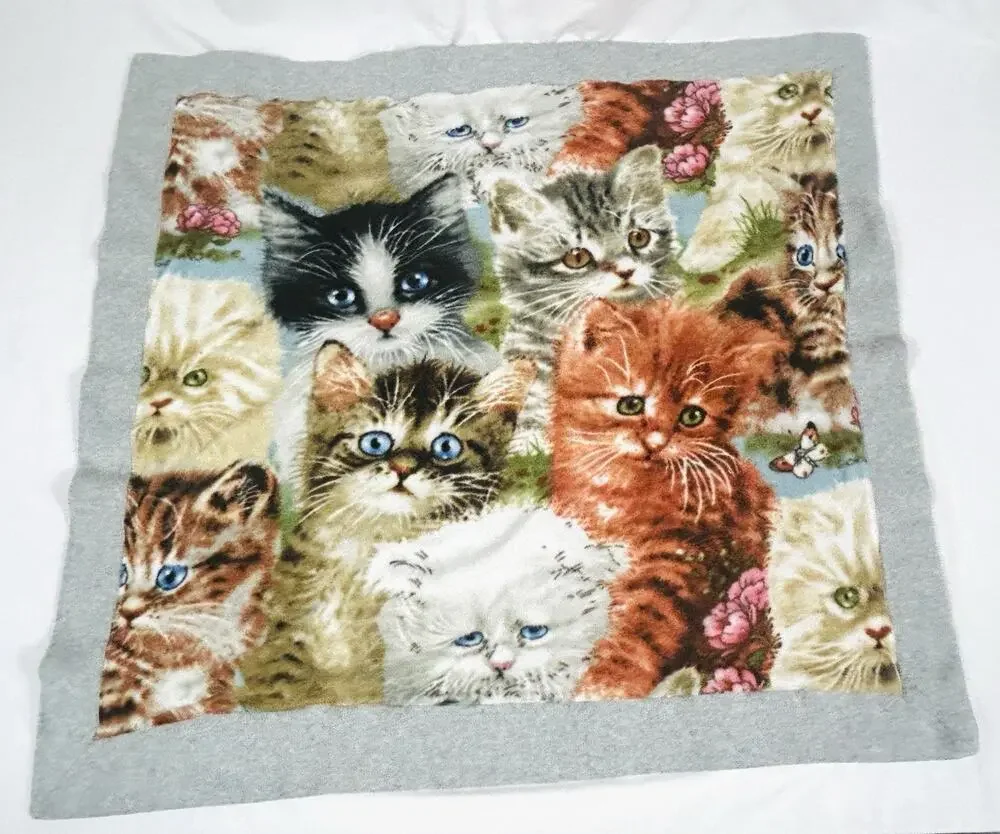 Fleece Fabric Lap Baby Blanket - Cats Kittens with Flowers
